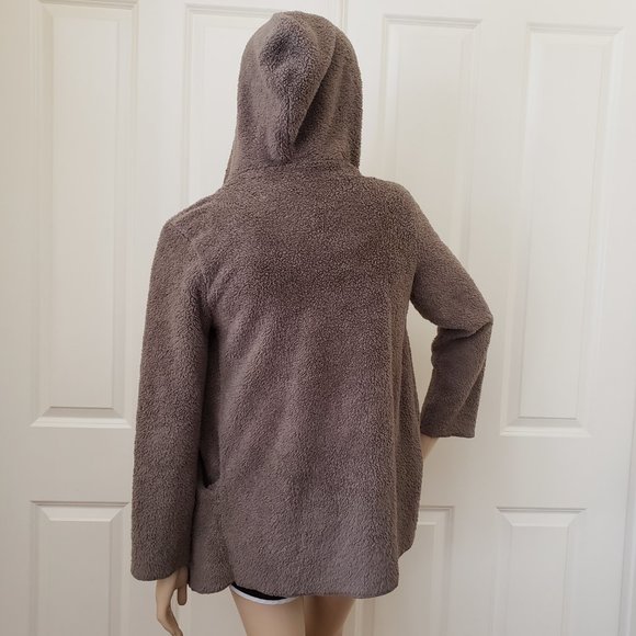 Faux Shearling Teddy Hoodie Jacket SZ S Taupe - Picture 5 of 8